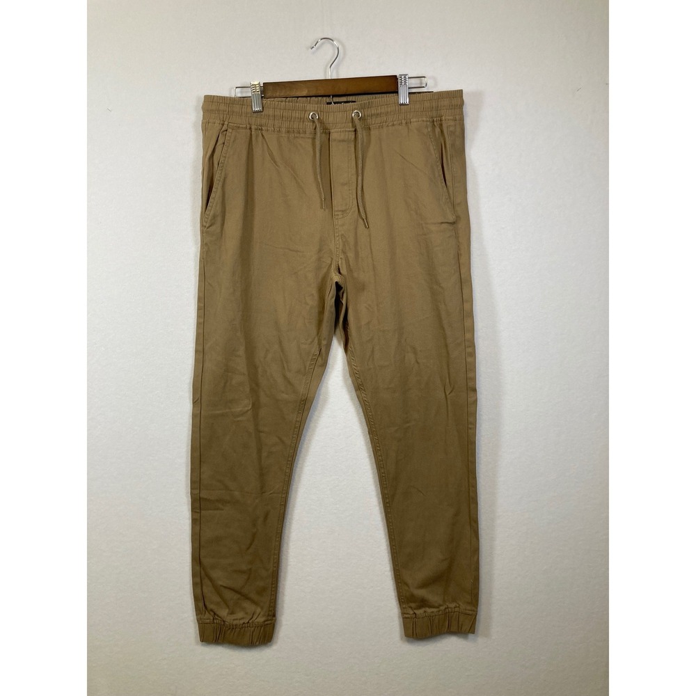 Gray Earth Men‎ Casual Jogger Pants Tan Cotton Spandex Size L Elastic Waist